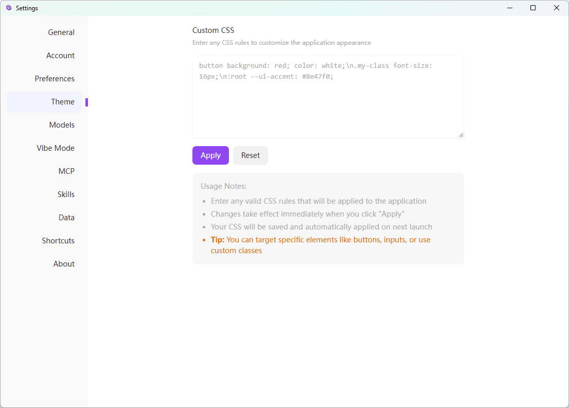Customization Settings Overview