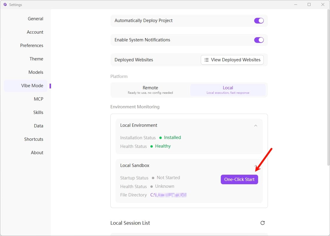 One-Click Start Sandbox
